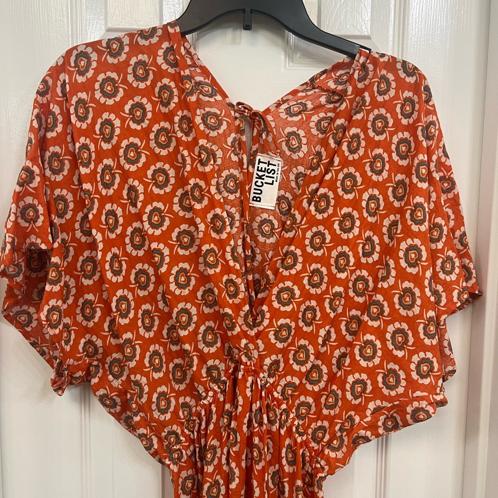 BUCKETLIST Orange Black Flutter Sleeve Blouse